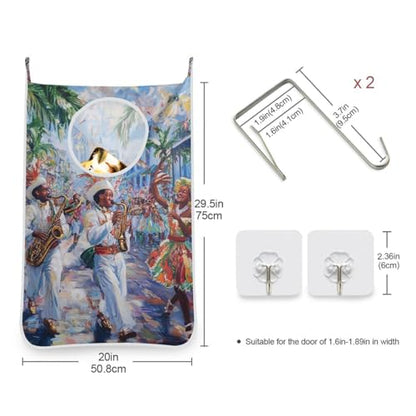 1PC Hanging Laundry Hamper Bag Over the Door Laundry Hamper Wall Hamper Large Dirty Clothes Hamper with Stainless Steel Hooks 29.5x20Inch Blue Music Party Mardi Gras - color: Blue Music Party Mardi Gras, size: 1 PC