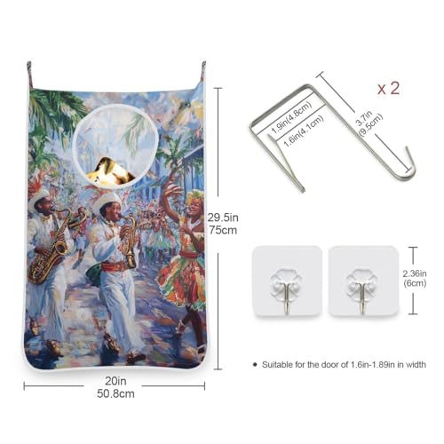 2PCS Hanging Laundry Hamper Bag Over the Door Laundry Hamper Wall Hamper Large Dirty Clothes Hamper with Stainless Steel Hooks 29.5x20Inch Blue Music Party Mardi Gras - color: Blue Music Party Mardi Gras, size: 2 PCS