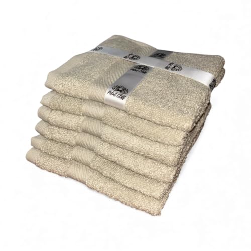 Super Soft 570 GSM Luxury Cotton Face Towel/Washcloths Set of 6, 100% Cotton Zero Twist Ring-Spun Heavyweight, Super Absorbent Wash Cloths – Designed for Exfoliation, Comfort, and Durability. - color: Almond