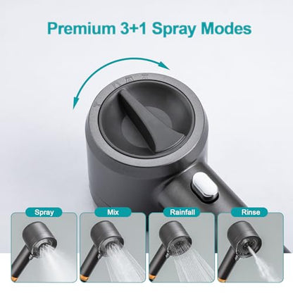 Shower Head with Handheld, High Pressure Shower HeadS with Pause Switch 4 Spray Modes Filter Showerhead with 79 in Hose, Adhesive Wall Mount，Bracket and Replace Filter (Grey)
