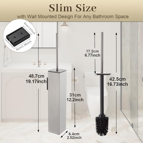 Toilet Brush and Holder Wall Mounted, Brushed Nickel Aluminum with 2 Replaceable Heads, Bathroom Toilet Brush, Drill or 3M Adhesive Mount for Bathroom - color: Brushed Nickel-wall Mounted