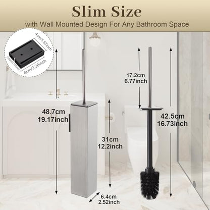 Toilet Brush and Holder Wall Mounted, Brushed Nickel Aluminum with 2 Replaceable Heads, Bathroom Toilet Brush, Drill or 3M Adhesive Mount for Bathroom - color: Brushed Nickel-wall Mounted