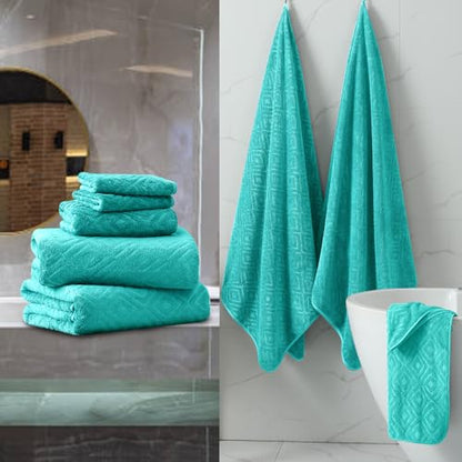 Smuge 18-Piece Bath Towel Set, Include 6 Bath Towel Sheets, 6 Hand Towels and 6 Washcloths - Highly Absorbent Quick Dry 100% Microfiber,Ultra Soft Bathroom Towel Set (Sea Blue) - color: Sea Blue, size: 18 Pcs Bath Towel Set