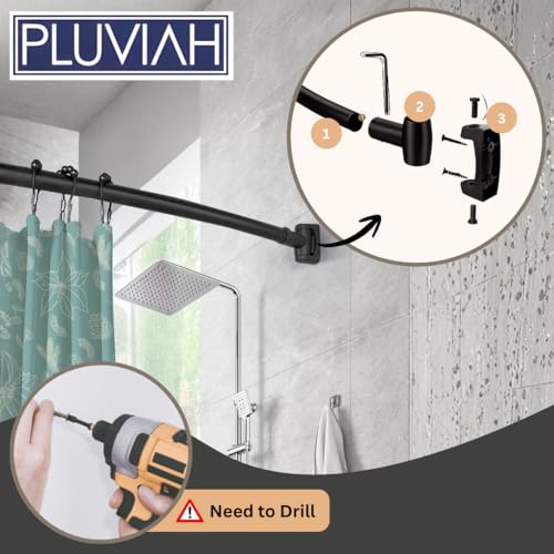 60-Inch Stainless Steel Curved Shower Curtain Rod, 5 Foot Mounted Non-Telescoping Rust Proof (Black) - color: Black