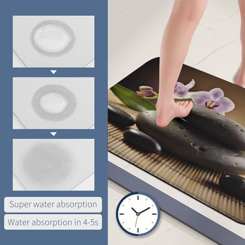 Soft Diatomaceous Earth Zen Stone Bath Mat 16x24 Absorbent Quick Dry Stone Bath Mats 0.15" Ultra Thin Non-Slip Bathroom Rug with Rubber Backing Easy Clean Floor Mat for Shower Entryway - size: 1'4" x 2' (Rectangular)