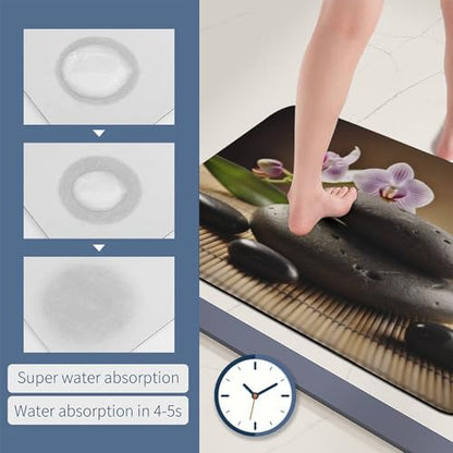 Soft Diatomaceous Earth Zen Stone Bath Mat 16x24 Absorbent Quick Dry Stone Bath Mats 0.15" Ultra Thin Non-Slip Bathroom Rug with Rubber Backing Easy Clean Floor Mat for Shower Entryway - size: 1'4" x 2' (Rectangular)