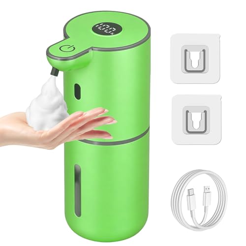 OHIFAST Automatic Foaming Soap Dispenser Touchless, USB Rechargeable Smart Hand Soap Dispenser, 6-Level Adjustable, 12.8oz/380mL Wall Mounted for Bathroom Kitchen Dish Soap-Green - color: Green, style: Foam