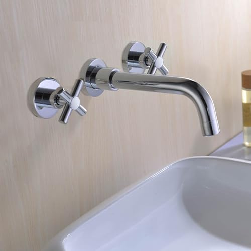 SUMERAIN Wall Mount Bathroom Sink Faucet, Chrome | 2 Cross Handles, Modern, Rough-in Valve Included, 360°Swivel Spout - color: Chrome
