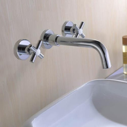 SUMERAIN Wall Mount Bathroom Sink Faucet, Chrome | 2 Cross Handles, Modern, Rough-in Valve Included, 360°Swivel Spout - color: Chrome
