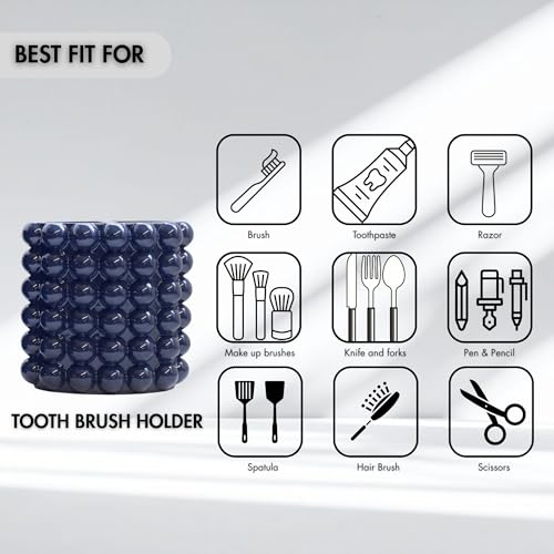 Better Trends 2-Piece Bathroom Accessory Set 400mL Refillable Soap Dispenser with Rustproof Pump 2-Slot Toothbrush for Vanity, Sink & Countertop Organization Navy Nova Collection - color: Navy