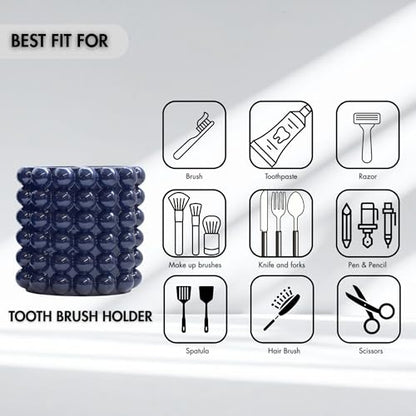 Better Trends 2-Piece Bathroom Accessory Set 400mL Refillable Soap Dispenser with Rustproof Pump 2-Slot Toothbrush for Vanity, Sink & Countertop Organization Navy Nova Collection - color: Navy