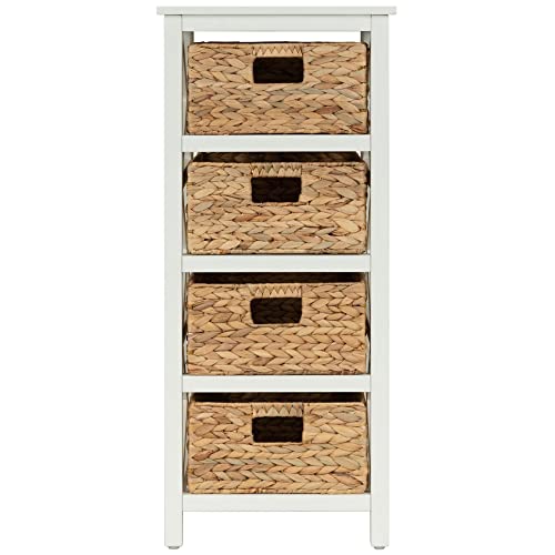 4 Tier X-Side End Storage Cabinet, White | 4 Wicker Baskets, End Table, Side Table - color: White, size: 14"D x 14"W x 32.1"H (4 Drawers)