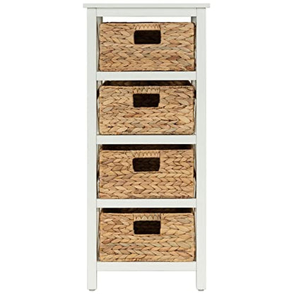 4 Tier X-Side End Storage Cabinet, White | 4 Wicker Baskets, End Table, Side Table - color: White, size: 14"D x 14"W x 32.1"H (4 Drawers)