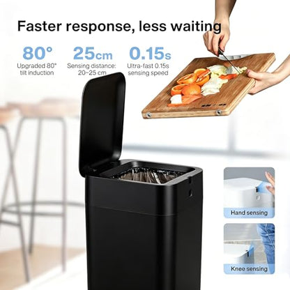 Airdeer Automatic Trash Can, 4 Gallon Self Sealing and Self-Changing Smart Trash Can Motion Sensor, Touchless Garbage can with lid for Kitchen Bathroom Bedroom, 6 Refill Rings(A1, Black)