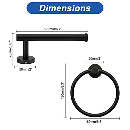 NearMoon 2 Pieces Bathroom Hardware Accessories, Towel Ring and Toilet Paper Holder- Stainless Steel Bath Towel Hanger and Hand Towel Holder, Wall Mounted (Matte Black) - color: Matte Black