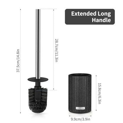 2 Pack Toilet Bowl Brush and Holder, Long Stainless Steel Handle, Black | Durable Toilet Scrubber Bristles, Toilet Brush and Holder Set, Deep Cleaning Toilet Brush for Bathroom, Ceramic-Look - size: 2 Pack