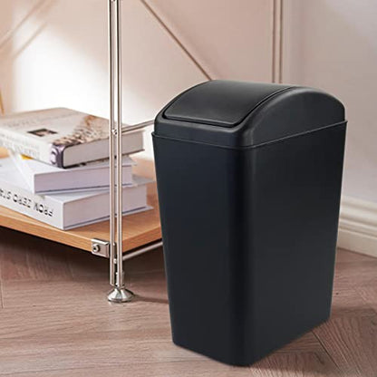 4.5 Gallon Plastic Swing-Top Trash Can, Garbage Can with Lid, Black | Plastic Material, Swing Lid Design, Ideal For Bathroom, Bedroom, Dorm & Office Use