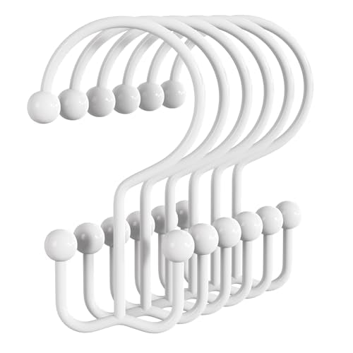 Bathway Shower Curtain Hooks White Shower Curtain Rings, 12 Pcs Double Hook Shower Curtain Hooks Rings Shower Curtain Hangers Rust Proof, Metal Shower Hooks for Bathroom Shower Curtain Rod - color: White, style: Minimalist