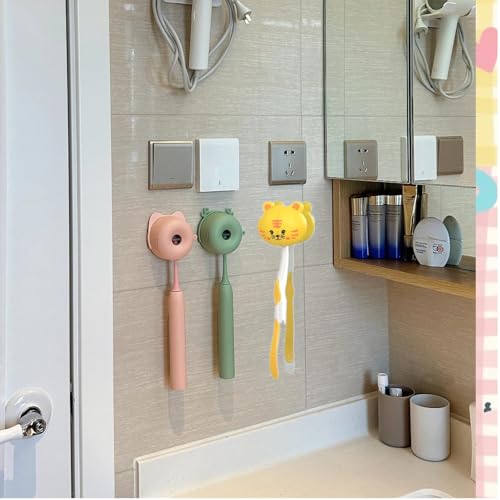 5 Pcs Wall-Mounted Toothbrush Holder Random Style | DustProof, Lovely Animal Head Design, Cartoon Suction Cup, Perfect for Home Bathrooms, Random Style