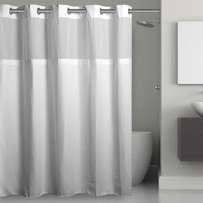 Hookless It's A Snap! 3-in-1 Shower Curtain with Waffle Fabric, Sheer Top Window, Flex-On Rings & Liner, 71" x 74", White (Pack of 12) - color: White, size: 71"W x 74"L (Pack of 12), style: Without Magnets