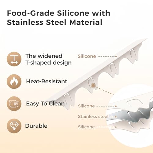 Silicone Stove Gap Covers with Stainless Steel, Oven Gap Filler Seals Gaps Between Stovetop and Counter, Stove Gap Guards Range Trim Kit, Easy to Clean Stove Gap Guard (Beige 2 Pack,21") - color: Beige, size: 21 inches