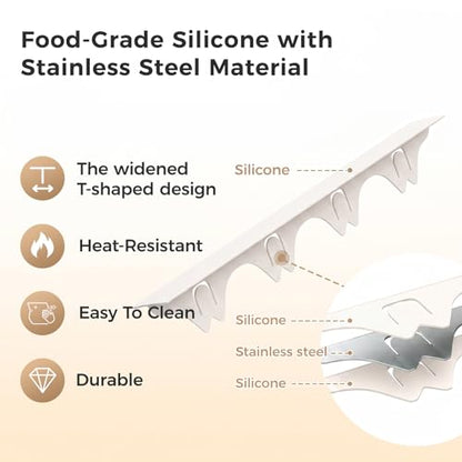 Silicone Stove Gap Covers with Stainless Steel, Oven Gap Filler Seals Gaps Between Stovetop and Counter, Stove Gap Guards Range Trim Kit, Easy to Clean Stove Gap Guard (Beige 2 Pack,21") - color: Beige, size: 21 inches