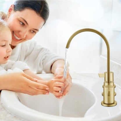 Midanya 8 Inch Widespread Bathroom Sink Faucet 3 Hole,Brushed Gold | Waterfall Swivel Spout,2 Handle,SUS304,with Pop Up Drain,cUPC 24" Water Hose,for 6-16” hole distance vanity,RV,Farmhouse Sink - color: Light Gold