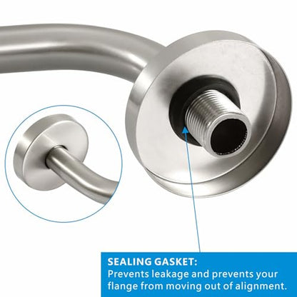 Voolan Shower Arm with Flange and Teflon Tape, Extension Shower Head Arm for Bathroom Fixed Shower Head, Solid Stainless Steel, Wall Mounted (15 Inch,Brushed Nickel) - color: Brushed Nickel, style: 15 Inch