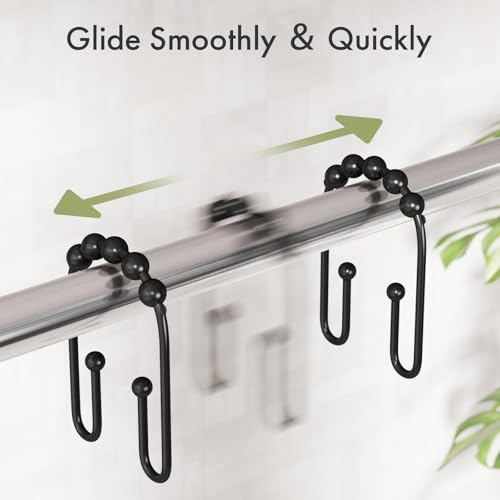 AmazerBath Black Shower Curtain Hooks, Shower Curtain Rings Rust Proof Non-Slip Double Shower Curtain Hooks for Shower Curtain, Sturdy Metal Shower Hooks Rings for Bathroom Shower Rod Hooks 24Pcs - color: Matte Black-24pcs, style: Modern