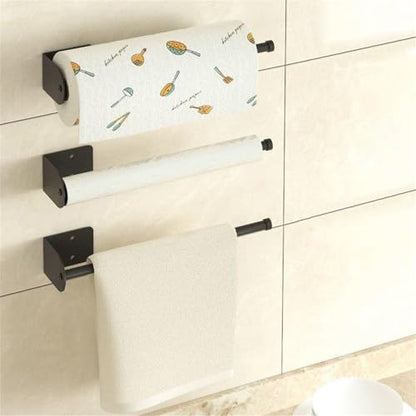 Paper Towel Holder, Stainless Steel Freestanding Self-Adhesive or Drilling Wall Mount Paper Towel Holder,Matte Black Toilet Paper Holder for Countertop Home Fridge Kitchen Bathroom