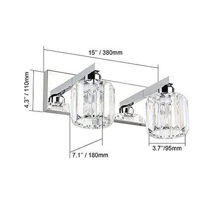 Aipsun Bathroom Vanity Lighting Fixtures Crystal Vanity Lights for Bathroom 2 Lights Stainless Steel Wall Lighting Fixtures(Exclude Bulb) - color: Chrome (Round), size: 15 inch