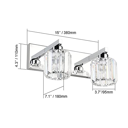 Aipsun Bathroom Vanity Lighting Fixtures Crystal Vanity Lights for Bathroom 2 Lights Stainless Steel Wall Lighting Fixtures(Exclude Bulb) - color: Chrome (Round), size: 15 inch