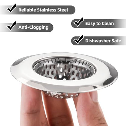 Bathtub Drain Strainer SANLESS Premium Stainless Steel Bathroom Sink Drain Strainer Filter Basket Hair Stopper for Wash Basin Bathtub Sink, 2.79 Inch (2PCS)