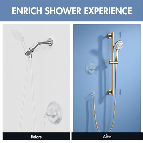 Adjustable 30-Inch Shower Slide Bar with 5-Function Handheld Shower Head, Stainless Steel Wall Mount Shower Slide Bar Set with Extra Hose (Brushed Gold) - color: Brushed Gold