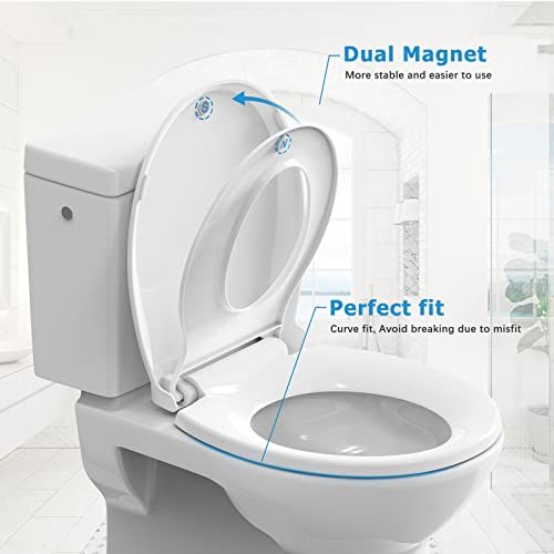 GarveeTech Round Toilet Seat with Built-in Toddler Seat & Slow Close - Potty Training Toilet Seat for Adult and Child, Magnetic Hinge, Safe PP Material, Easy to Clean, White - color: White-2, size: Round with Toddler Seat