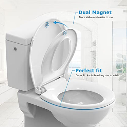 GarveeTech Round Toilet Seat with Built-in Toddler Seat & Slow Close - Potty Training Toilet Seat for Adult and Child, Magnetic Hinge, Safe PP Material, Easy to Clean, White - color: White-2, size: Round with Toddler Seat
