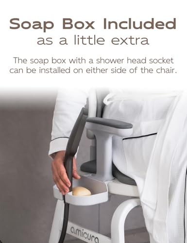 U-Shaped Shower Chair, Modular Arms & Back, 300 lb, Grey | Soft EVA padding, adjustable height, non-slip feet, tool-free setup, and a warm home-friendly look - color: Grey