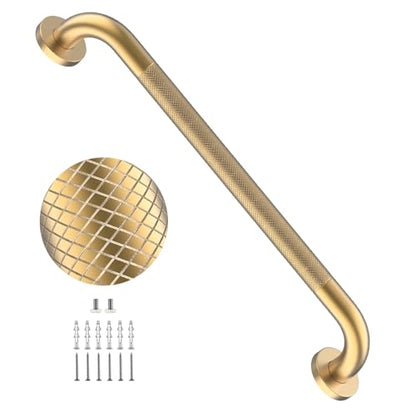 24 Inch Anti Slip Shower Grab Bar,YuanDe Brushed Gold Bath Grab Bar | Stainless Steel Knurled Bathroom Safety Rail, Shower Handrail Support, Handicap Elderly Balance Assist Handles-1.25" Diameter - color: Brushed Gold, size: 24inch-1 Pack