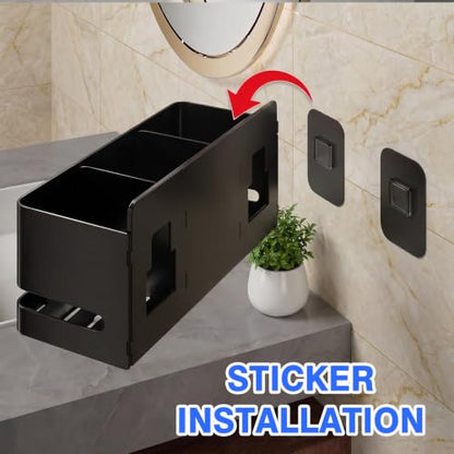 2 Pcs Black Tooth Brush Holder Wall Mounted, Black Wall Hanging Toothbrush Holder for Bathroom, Electric Tooth Brush Holders for Bathroom, Aluminum Toothbrush Stand with Drainage Holes