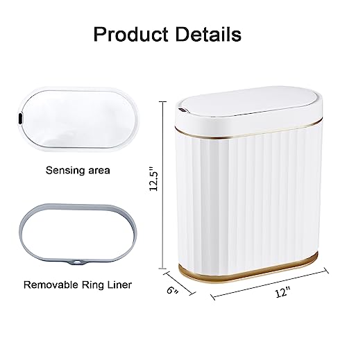 ELPHECO Bathroom Trash Can with Lid, 2 Gallon, Motion Sensor, White Gold | Automatic Garbage Can, IPX5 Waterproof Plastic Wastebasket, Trash Bin for Bathroom, Bedroom, Kitchen and Office - color: White Gold