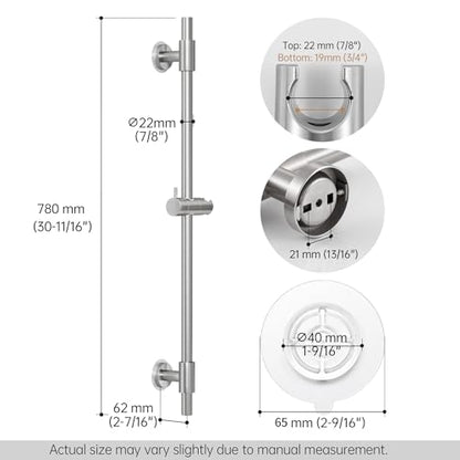 KES No Drill 30-Inch Shower Slide Bar with Adjustable Handheld Shower Head Holder, Self Adhesive, Universal Fit, SUS304 Brushed Stainless Steel Drill-Free for Bathroom, F209S78DF-BS - color: Brushed Finish, style: 30.7-Inch+Self-adhesive Mounted