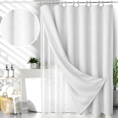 25 PCS White Bathroom Accessories Set丨Shower Curtain Bathroom Accessory | All-in-One Kit with Shower Curtain,rug,Trash Can,Toothbrush Holder,Toilet BrushSoap Dispenser,Toothbrush Cup,etc for Home - color: White