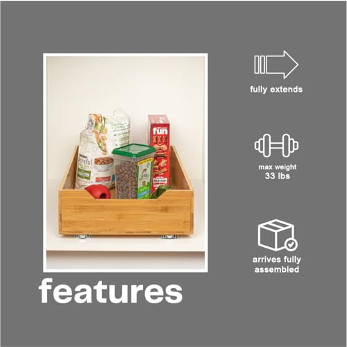 Household Essentials Glidez Bamboo and Steel 1-Tier Pull-Out/Slide-Out Storage Organizer, 14" Wide, Natural - size: 14", style: Single Tier