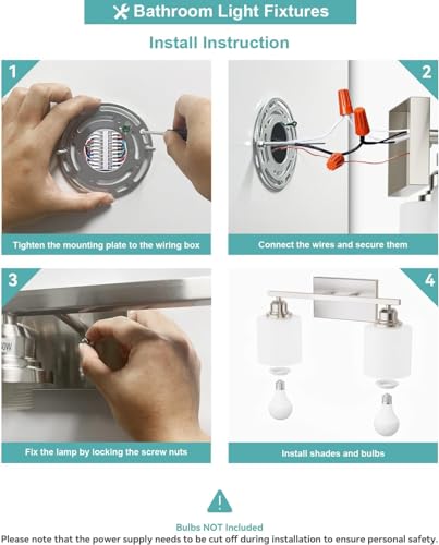 Bathroom Light Fixtures 2-Light, Brushed Nickel Vanity Lights Fixtures, Modern Bathroom Vanity Light Over Mirror, Milky White Glass Shade & Anti-Rust Nickel Finished, Small Bathroom Light - color: Brushed Nickel-2 Light
