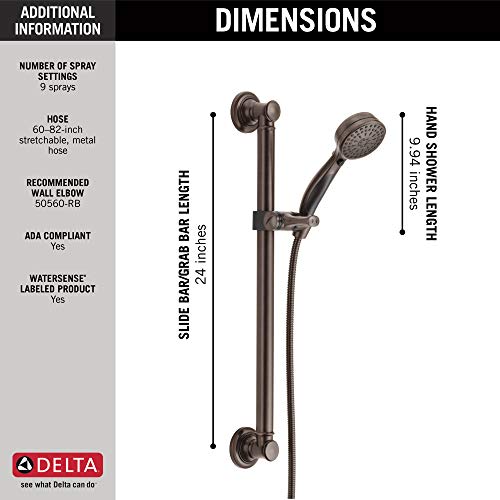 Delta Faucet 9-Spray Slide Bar Hand Held Shower with Hose, Oil Rubbed Bronze Handheld Shower Head, Slide Bar Hand Shower, Handheld Shower, Detachable Shower Head, Venetian Bronze 51900-RB - color: Venetian Bronze