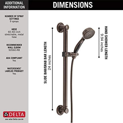 Delta Faucet 9-Spray Slide Bar Hand Held Shower with Hose, Oil Rubbed Bronze Handheld Shower Head, Slide Bar Hand Shower, Handheld Shower, Detachable Shower Head, Venetian Bronze 51900-RB - color: Venetian Bronze