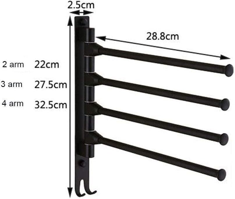 Towel Rails Space Aluminum Towel Rack, Wall Mounted Towel Rack Swivel Bars with Hooks Bathroom Rotating Towel Bar Towel Holder (Color : Black, Size : 4 Arms) - size: 4 Arms