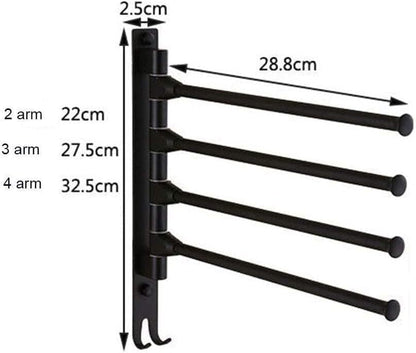 Towel Rails Space Aluminum Towel Rack, Wall Mounted Towel Rack Swivel Bars with Hooks Bathroom Rotating Towel Bar Towel Holder (Color : Black, Size : 4 Arms) - size: 4 Arms