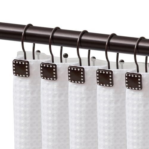 Shower Hooks - Double Shower Curtain Rings for Bathroom - Rust Resistant Shower Curtain Hooks for Shower Curtain or Liner - Shower Curtain Rings with Crystal Design - Set of 12, Oil Rubbed Bronze - color: Oil Rubbed Bronze