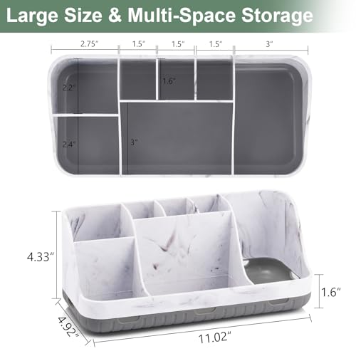 GFWARE Marble Bathroom Countertop Organizer - Detachable 7 Slots Kids Electric Toothbrush and Toothpaste Holde Drainage for Bathroom Accessories Organization Counter Vanity Storage, Grey | Detachable 7 Slots Kid Electric Toothbrush and Toothpaste Holder,